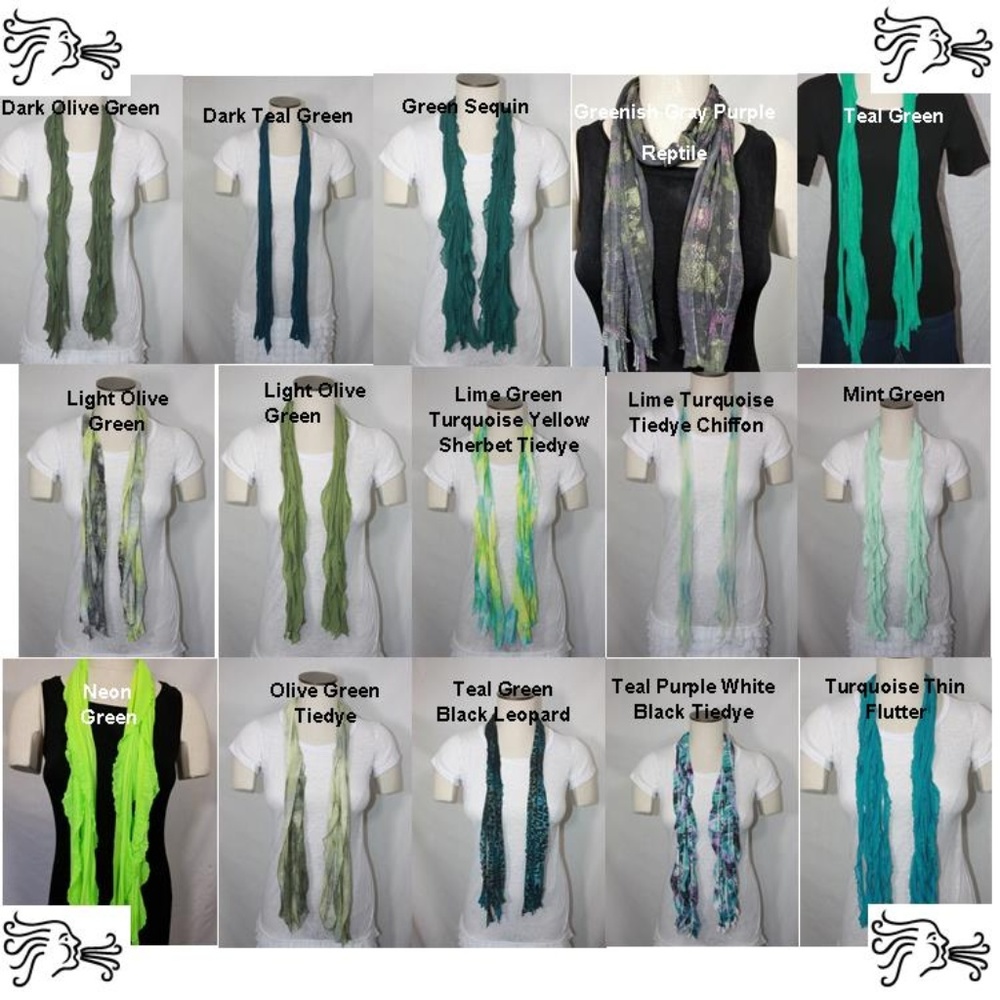 Green Solid and Patterned Print Scarf Accessory